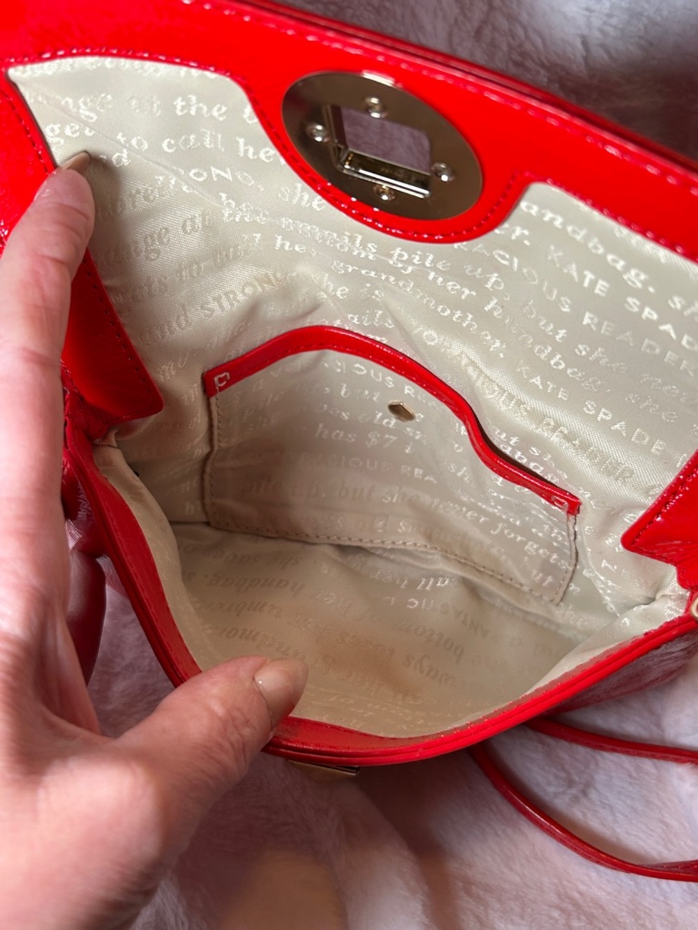 387. Kate Spade Red Fanfare Missy clutch/crossbody-Storybook lining - Picture 8 of 11